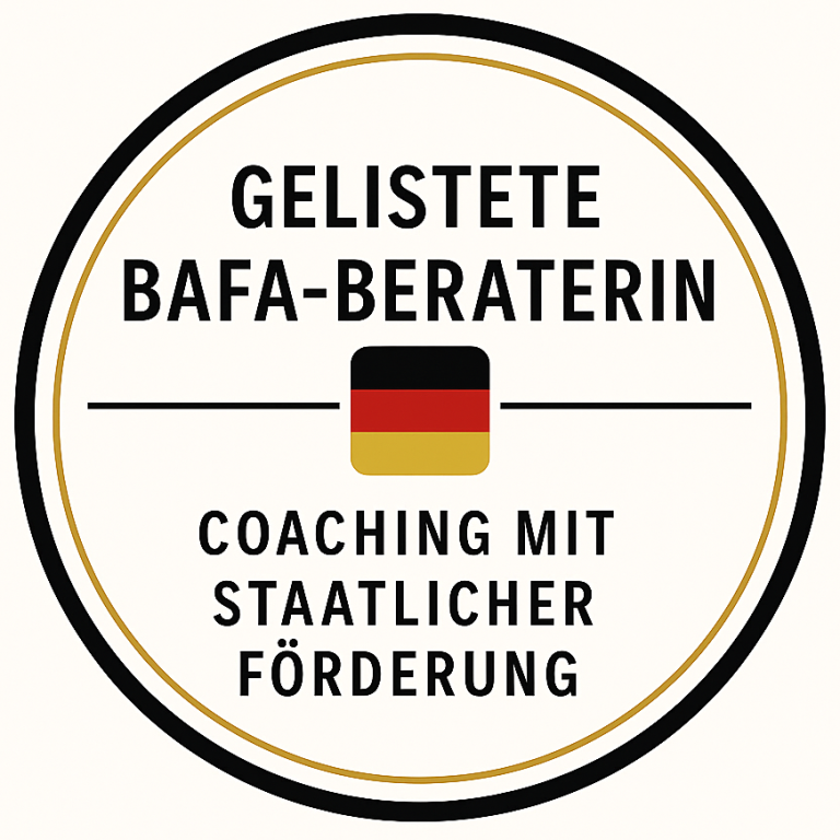 BAFA Beraterin Gelistete BAFA-Beraterin, Coaching mit staatlicher Förderung, deutsches Flaggenmotiv.
