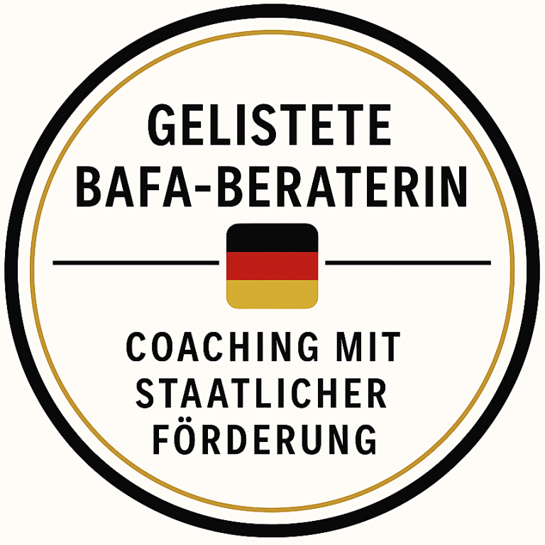 Siegel für BAFA-Beraterin mit dem Hinweis auf staatliches Coaching.
