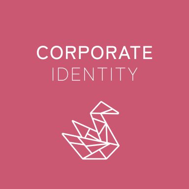 Logo einer Corporate Identity mit einem stilisierten, origamiartigen Schwan.