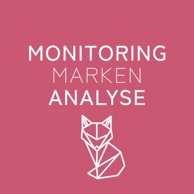 Rotter Hintergrund mit dem Text "Monitoring Marken Analyse" und einer geometrischen Fuchsfigur.