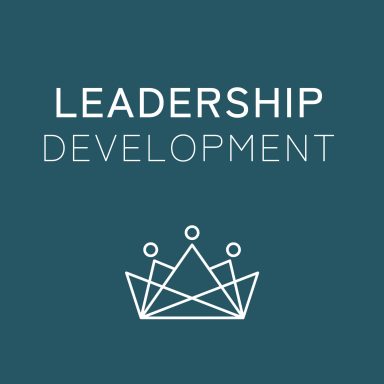 Text mit der Aufschrift "Leadership Development" und einer stilisierten Krone.